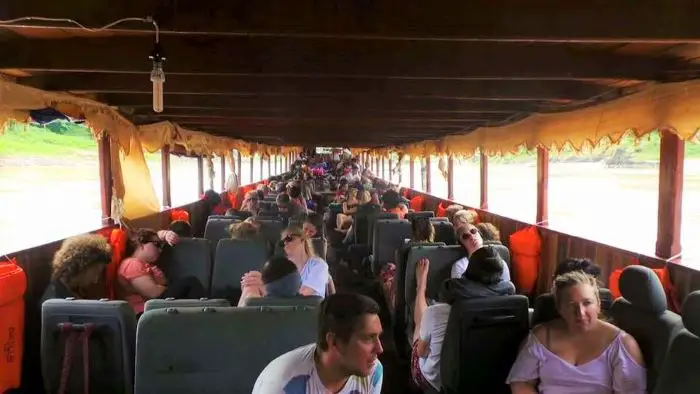 Inside of the slow boat from Thailand to Laos