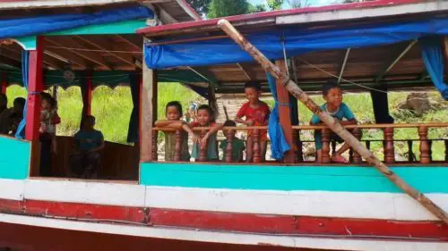 Lao children on a boat - Laos