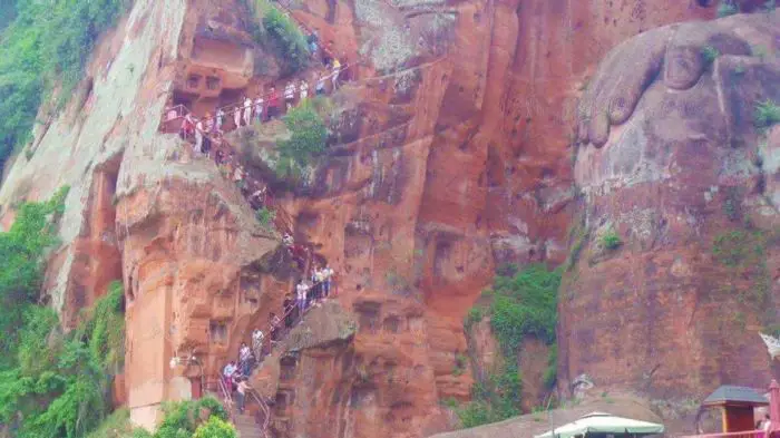 The steep stairway down to the foot of the Leshan Buddha, China