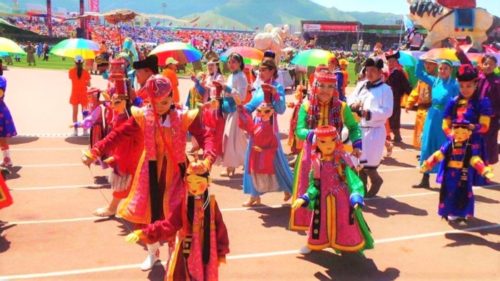 Colourful costumes at the Naadam Festival, Mongolia