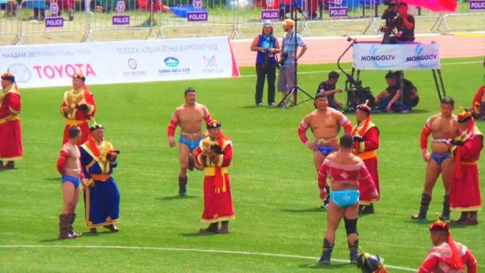 Wrestlers at the Naadam Festival, Mongolia