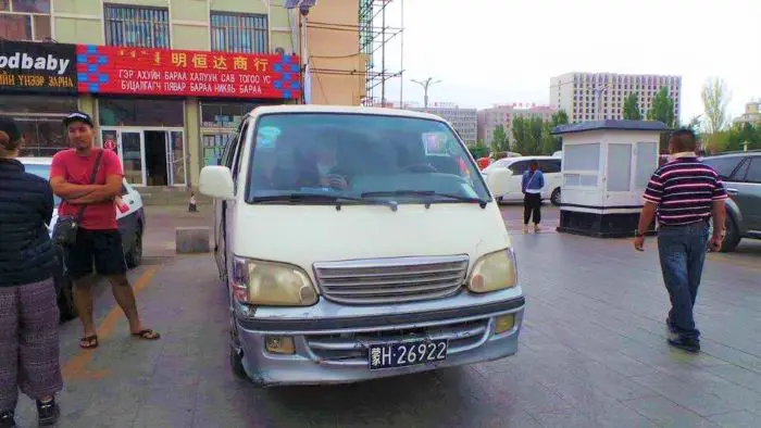 Minivan that corsses the border from China to Mongolia