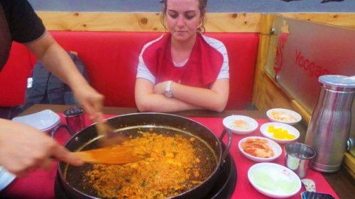 Eating Korean food in Seoul, South Korea