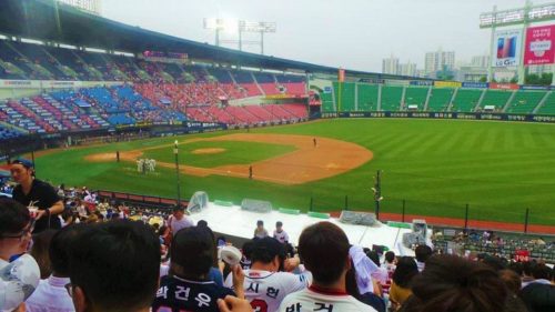 Watching a baseball game in Seoul, South Korea