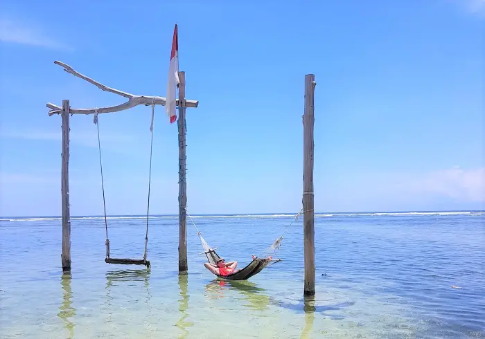 Jake relaxing in the sea in Indonesia