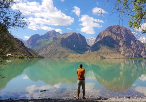 Jake looking out at the Fann Mountains, Tajikistan