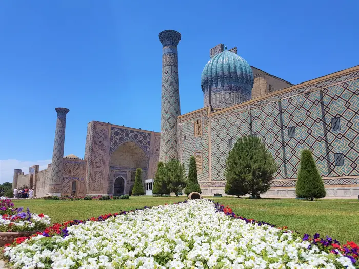 Registan Square gardens in Samarkand, Uzbekistan
