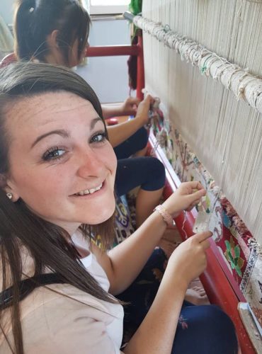 Silk carpets being made - Samarkand, Uzbekistan