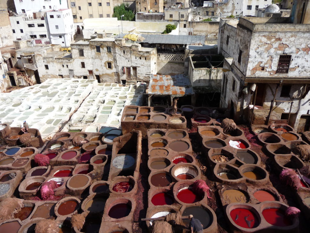 Dyeing and tannery pits in Morocco