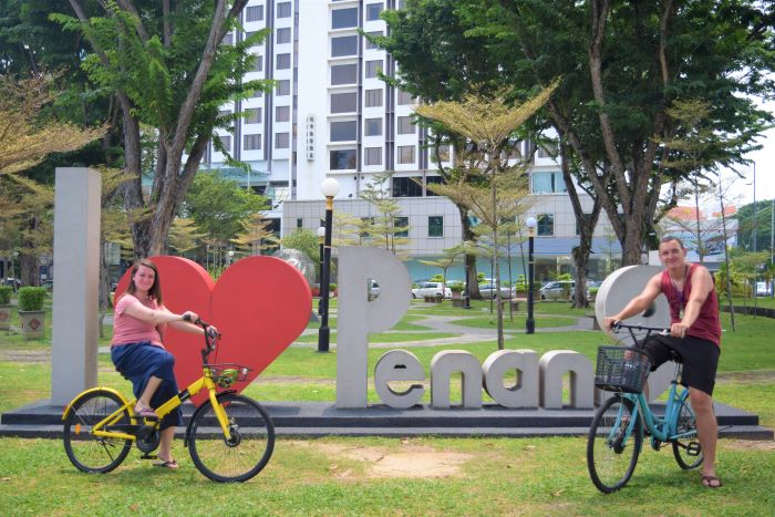 Riding bicycles in Penang, Malaysia