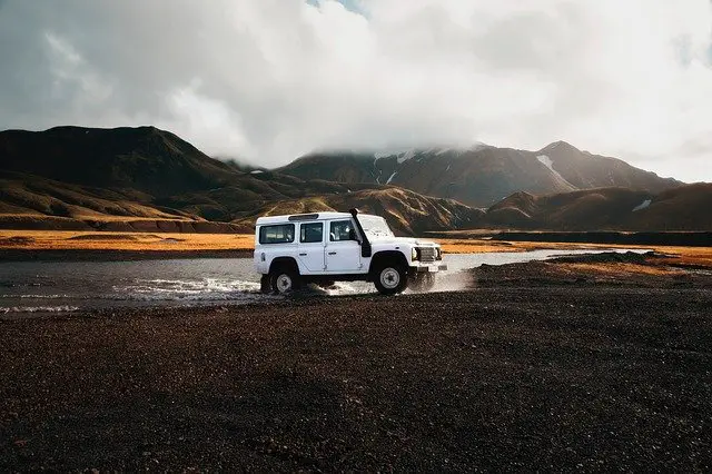 Land rover among Iceland's scenery
