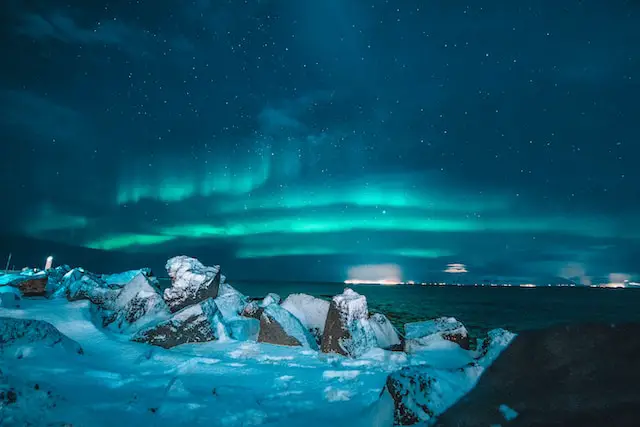 Northern lights in Reykjavik, Iceland