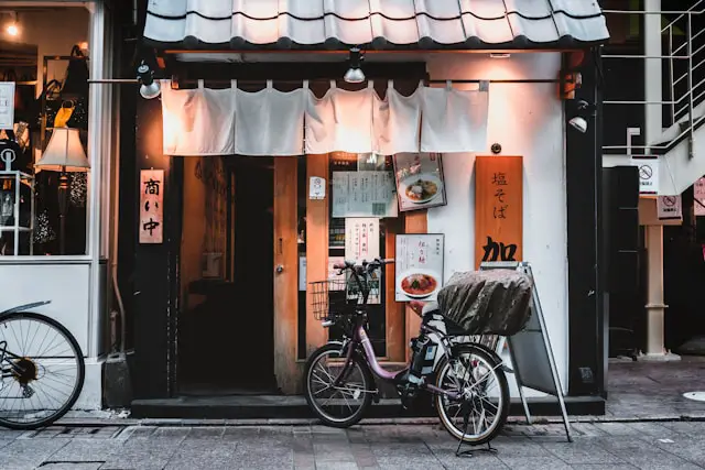 Bicycle infront of a noodle restaurant in Japan
