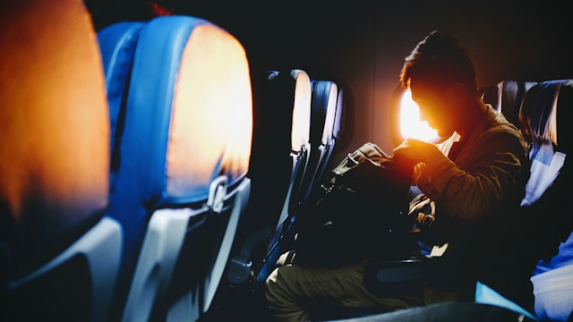 Plane ready for take off during sunset